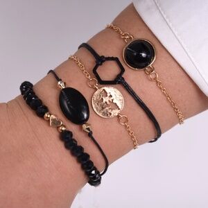 *MARTINA* 5-Pc Black x Gold Fashion Bracelet Set